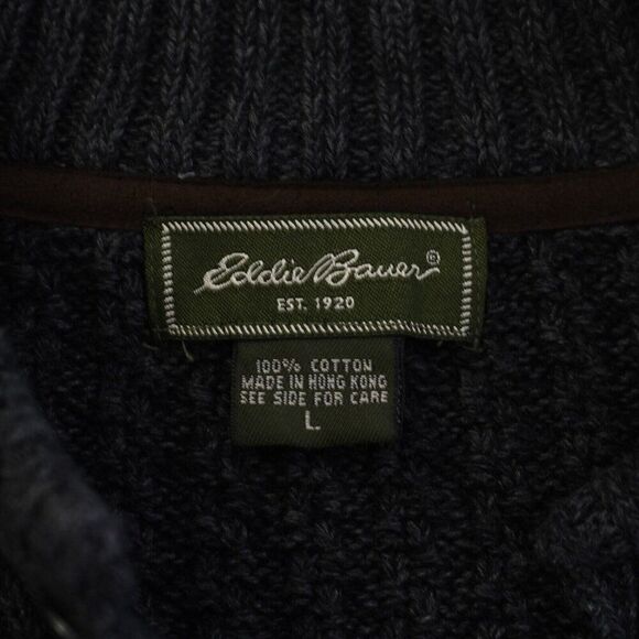 Eddie Bauer Large Gray Cotton Cable Knit Sweater Button 1/4 Zip Pullover - Picture 9 of 12
